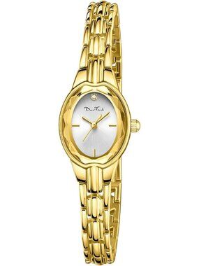 Women's Gold White Easy Read Ladies Quartz Small Vintage Bracelet Wrist Watch